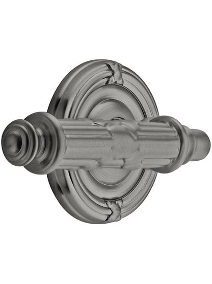 Ribbon and Reed Door Set With Lever Handles Left Hand in Antique Pewter.